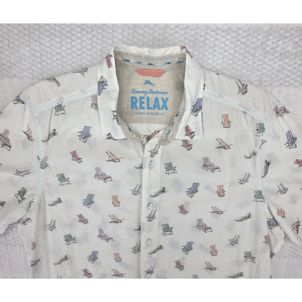 Tommy Bahama Shirt Mens Large White Button Down Beach Relax Island Modern Linen - Picture 2 of 9